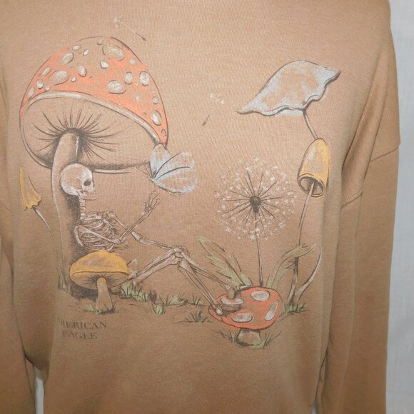 AE American Eagle Women's M Funday Mushroom Skeleton Brown crewneck Sweatshirt - Picture 3 of 10